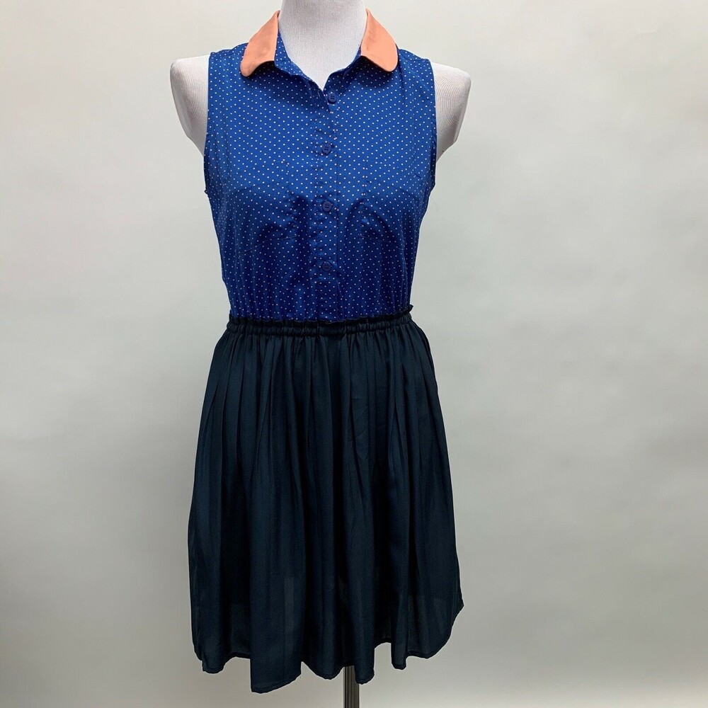 Maison Jules Women's Dress‎ Medium Blue Multicolor Polka Dots Sleeveless